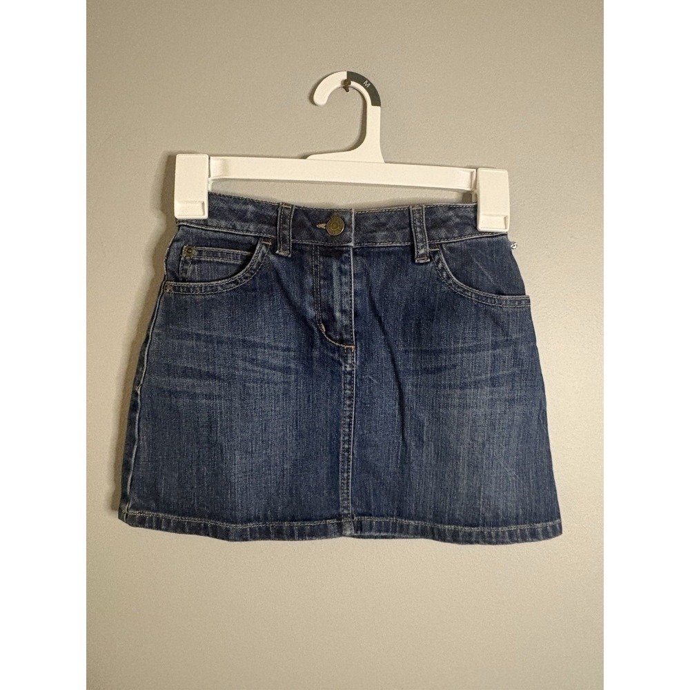 Mini Boden Girls Blue Denim A-Line Skirt Heart Pockets Adjustable Waist 7Y-8Y
